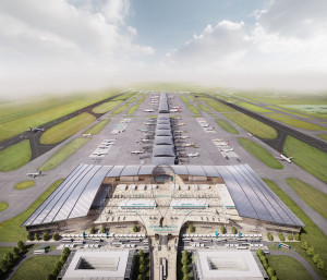 An artist's impression of Gatwick Airport with two runways