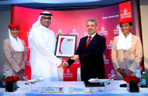 Emirates SkyCargo divisional senior vice president, Nabil Sultan receives the GDP certificate